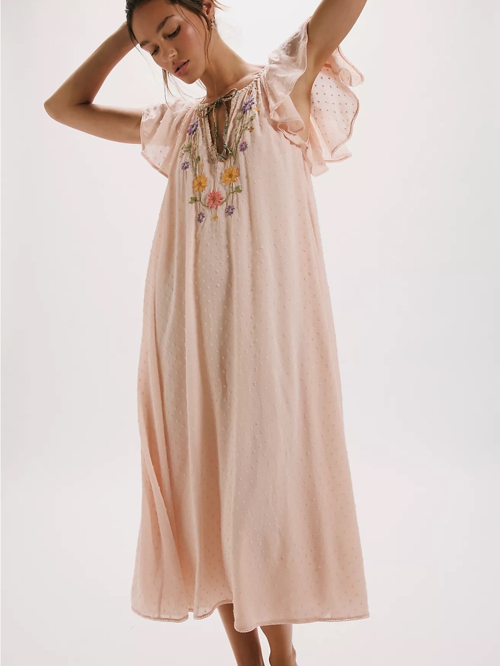 Free People Savannah Rose Midi Dress in Pink Shell Sz M